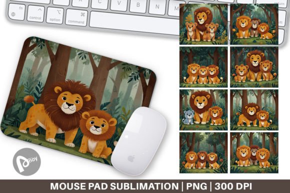 Cartoon Lion in Forest Mouse Pad