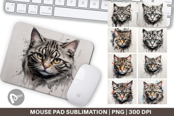 Cat Watercolor Ink Mouse Pad Art