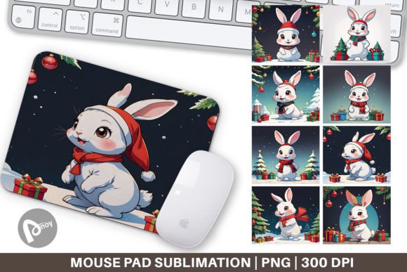 Christmas Rabbit Sublimation Mouse Pad Art
