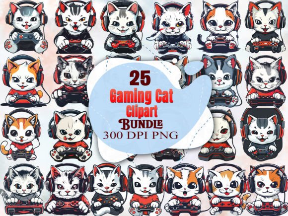 Gaming Cat Clipart Bundle for Creative Projects