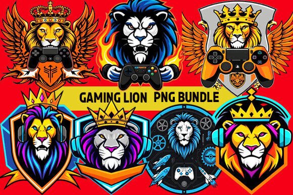 Gaming Lion Png Designs Clipart Bundle – Versatile Art for Creative Projects