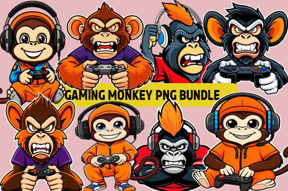 Gaming Monkey Png Designs Clipart Bundle