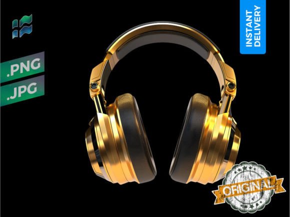Gold Gaming Headphones: Premium Digital Clipart for Creators