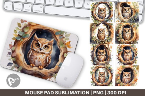 Mouse Pad Watercolor Owl