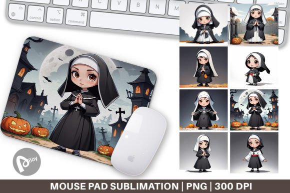 Scary Halloween Nun Mouse Pad Design
