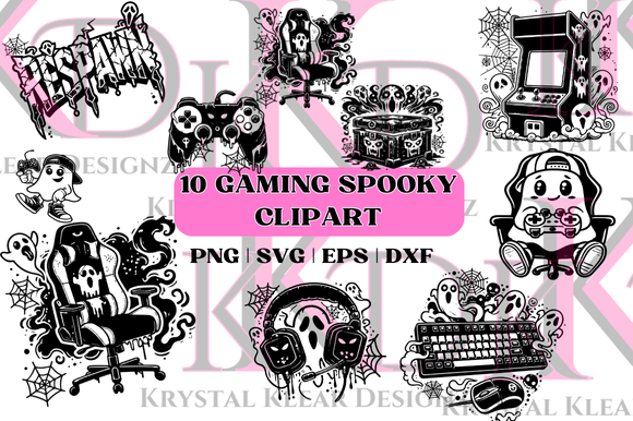 Spooky Gaming Clipart Bundle: Gamer-Focused Halloween Designs for Creators