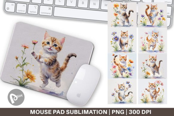 Transform Your Workspace with a Cat in Summer Watercolor Mouse Pad