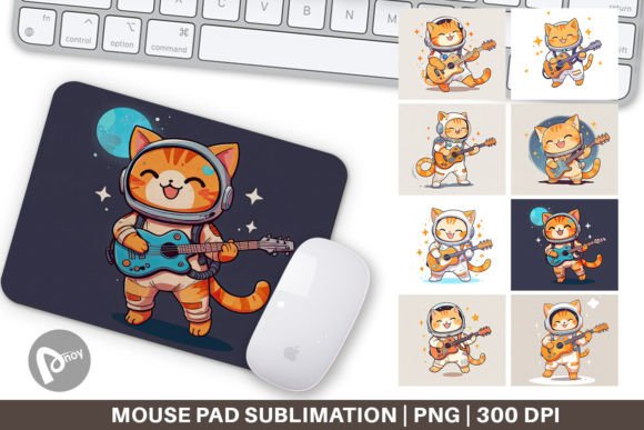 Your Desk Needs This Mouse Pad Astronaut Cat with Guitar
